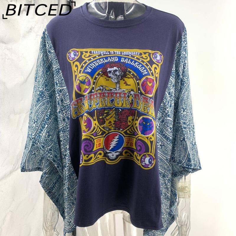 BITCED Women's Printed O-Neck Loose-Fit Casual Top