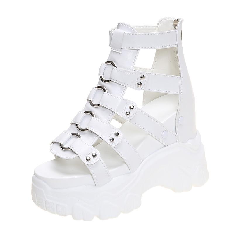 11CM Synthetic Patent Leather Summer Fashion 2025 Zipper Women Sandals Ladies Hot Sale Platform Wedge Mujer Comfort Shoes