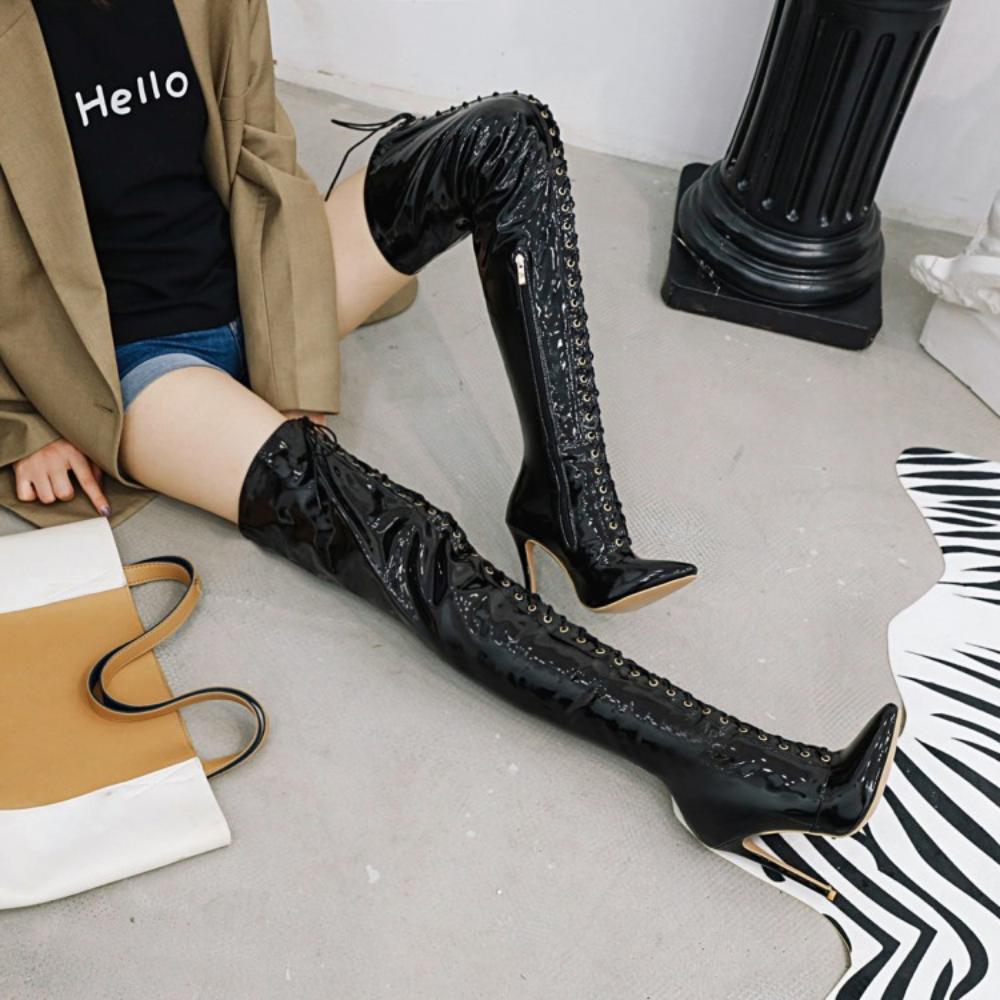 Sexy Women Boots Platform High Heel Thigh Boots Slip On Pointed Toe Lady Shoes