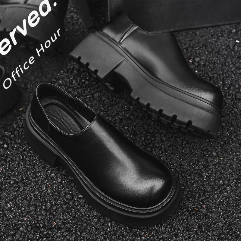men casual platform shoes slip-on genuine leather shoe business office dress black trendy breathable loafers gentleman footwear