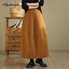 Korean Fashion Autumn Winter Women Warm Midi Skirt High Waist Black Beige Padded Skirt Loose Thicken Basic Solid Ladies' Skirt
