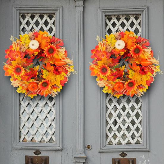 Pumpkin Wreath Sunflower Maple Leaf Decor Artificial Garland Seasonal Atmosphere Thanksgiving Harvest Festival Decor