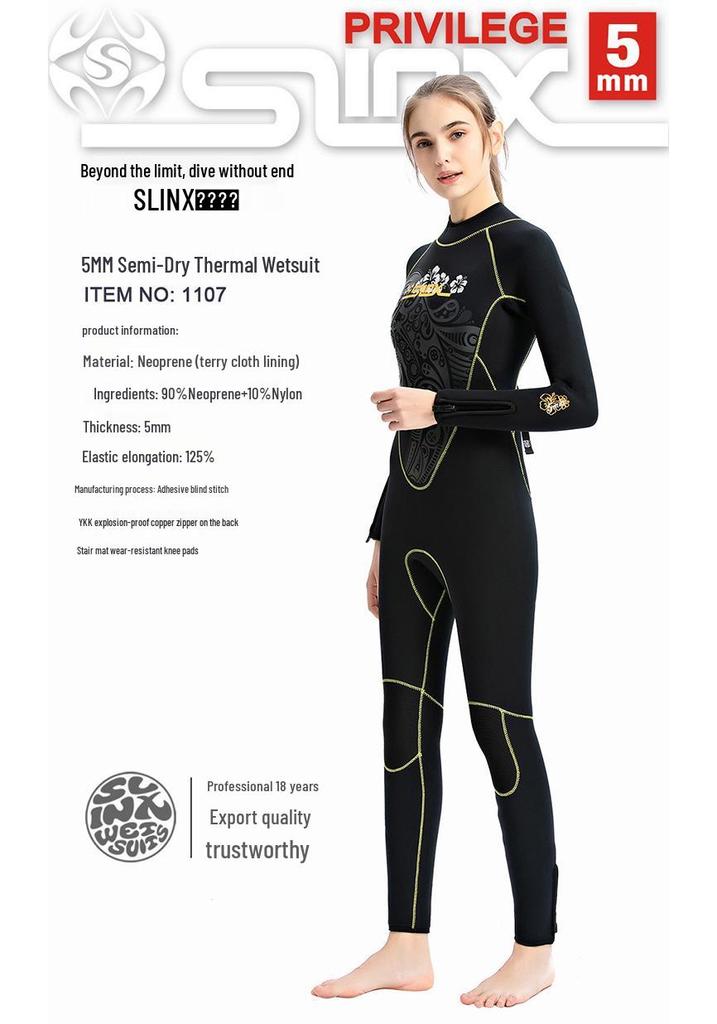 Women's 5mm Thickened Serelex SLINX Wetsuit with Zippered Pant Mouth and Fleece Lining