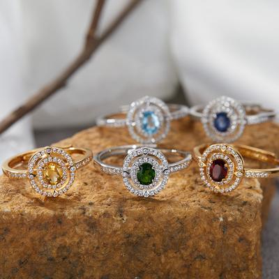 High Sense Light Luxury S925 Sterling Silver Plated 18K Gold Natural Colored Treasure Ring Index Finger Ring Niche Jewelry Women