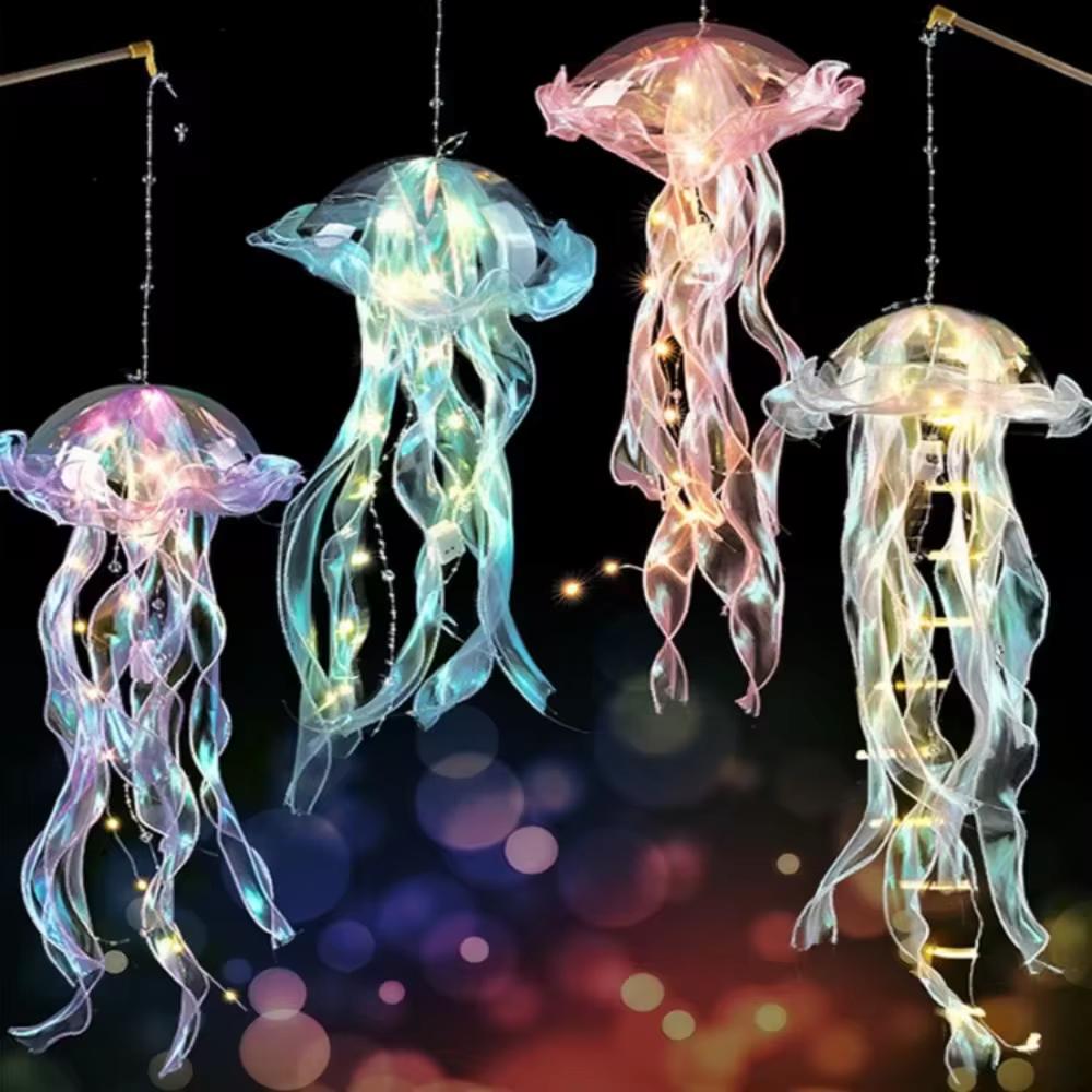 DIY Handmade Jellyfish Lantern Upgraded Thick Material Decorative Hanging LED Light Glowing Jellyfish Lamp Flower Versatile Use