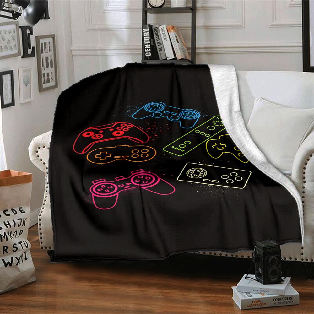 1Pc Neon Game Controllers Flannel Blanket, Soft And Comfortable, Casual Warm, Camping Travel, Christmas, Halloween Xmas Gift L1122