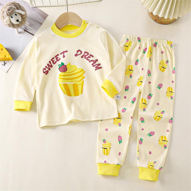 2026 Summer Children Full Sleeve Underwear Suits Baby Spring O-Neck Cartoon Cotton Pajama Set Long Pant Kids Home Wear Clothing Suit for Girl Boy