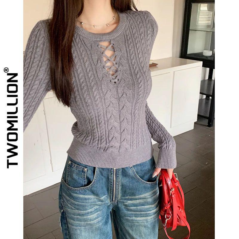 Spicy Girl Slim Fit Hollow Knit Sweater - Long-Sleeved Autumn/Winter Layer for Women