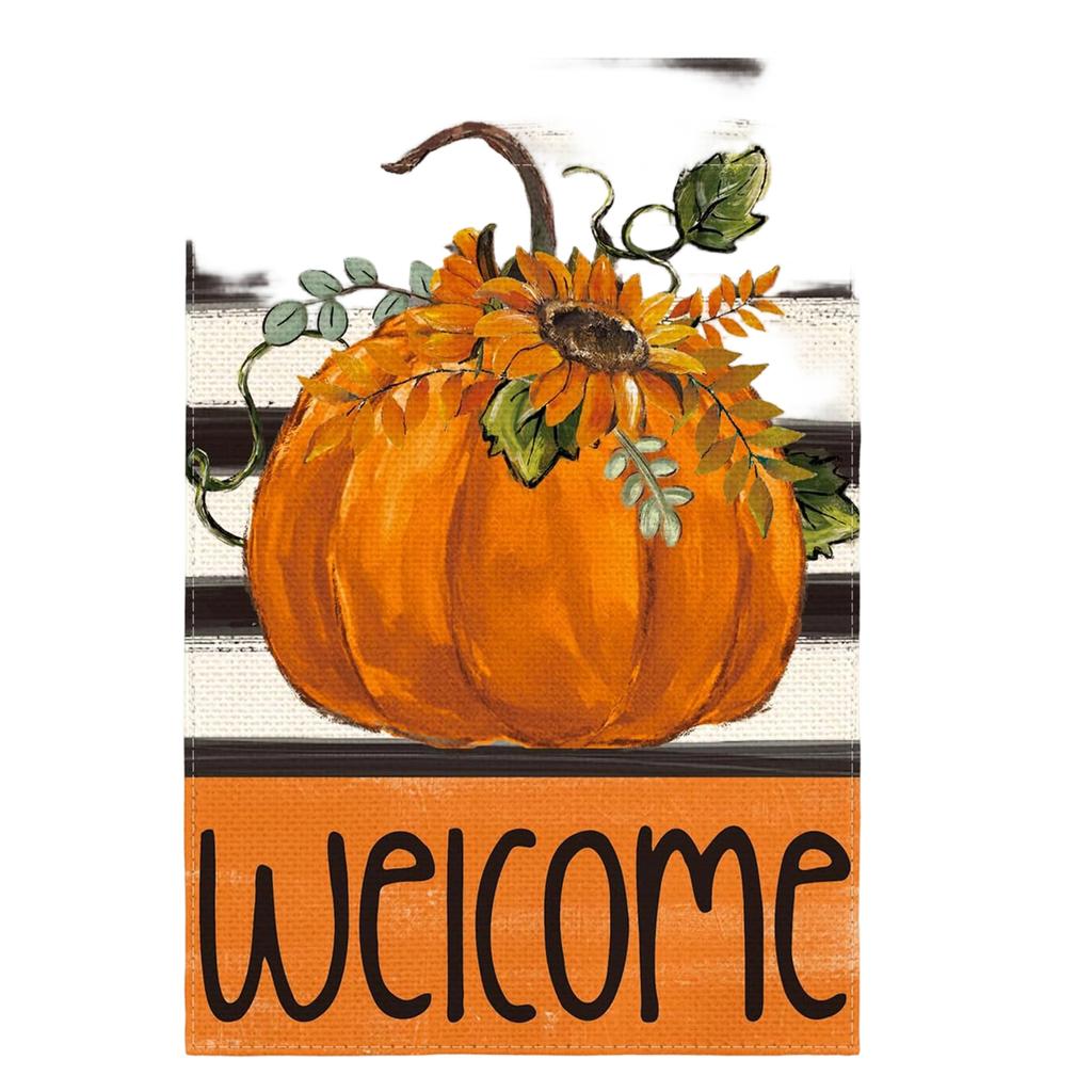 Double Sided Linen Garden Flag with Thanksgiving Pumpkin and Maple Leaf Design 45x30cm Durable Outdoor Decorative Banner for Yard Porch