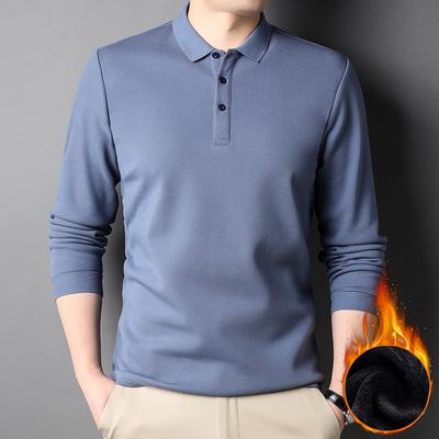 Men's Velvet Polo Shirt Winter New Solid Color Lapel Long-sleeved Men's T-shirt Base