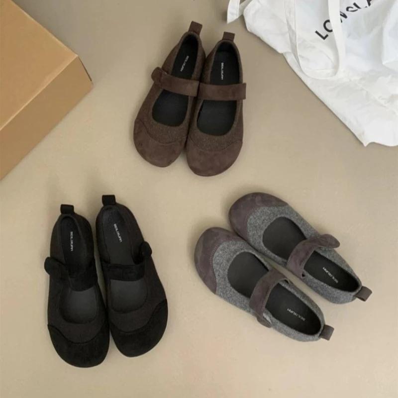 Mote Dames Mary Jane Ballerina Sko Nye Ekte Skinn Rund Tå Mary Jane Sko Lav Hæl Flate Grunne Ballett Slip-on Sko Myke Dame