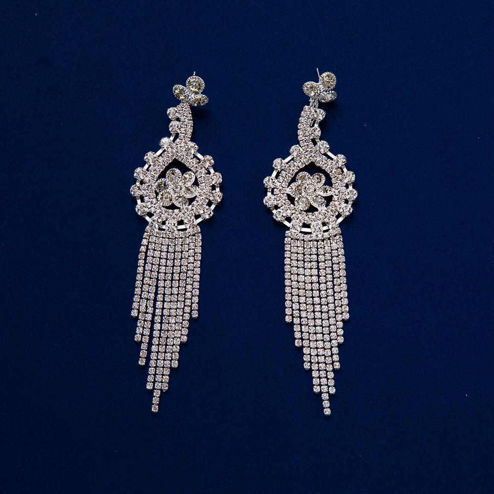 Exaggerated Rhinestone Tassel Earrings: Trendy Multi-layer Flower Pendants