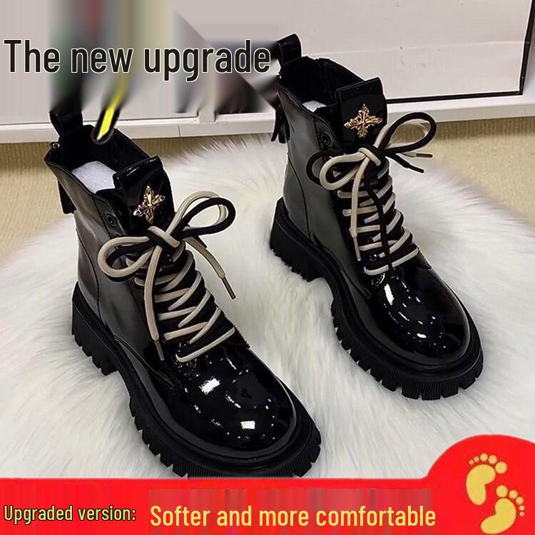 Damen Europäischer Stil Echtes Weiches Leder Martin Stiefeletten - Herbst/Winter Mode, Mittelhoch, Dicke Sohle, Britischer Stil.