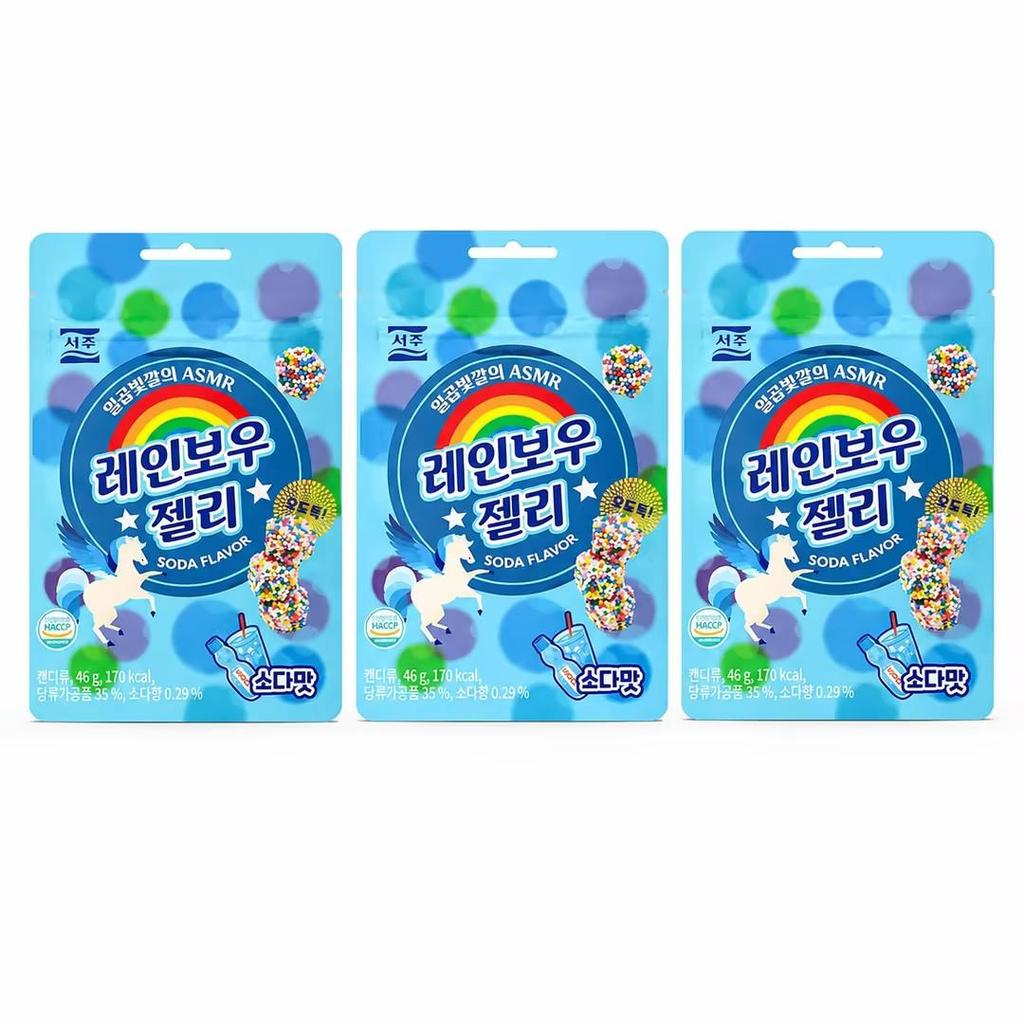 SEOJU Regenbogen Weiche Bonbons 46g, 2 Geschmacksrichtungen | Reichhaltiger Fruchtgeschmack, Kaugummiartige bunte Textur, Praktischer Snack