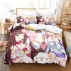 NEKOPARA OVA Themed Duvet Cover + 2 Pillowcases, Kawaii Cat Maid Anime Graphic Bedding Set Home Dorm Decoration