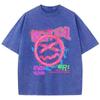Camiseta Masculina de Algodão Lavado Camiseta com Estampa de Graffiti Expressão Triste Engraçada Roupa Oversized de Manga Curta para o Verão Street