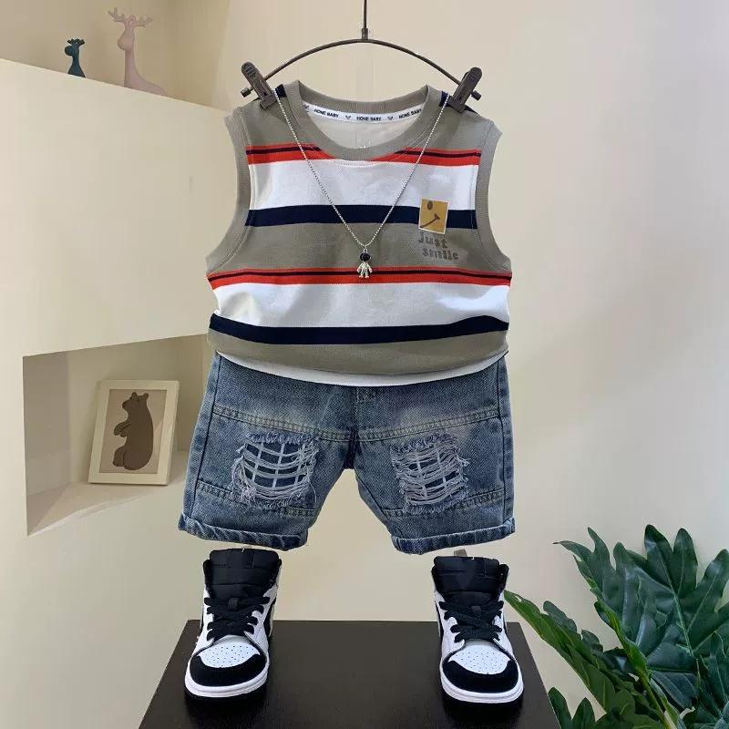 

Boys Summer Boutique Design Outfits Cotton Set Baby Boys Short Sleeve Shirt Jeans Shorts 2pcs Clothing Children 6 7 8Y 90