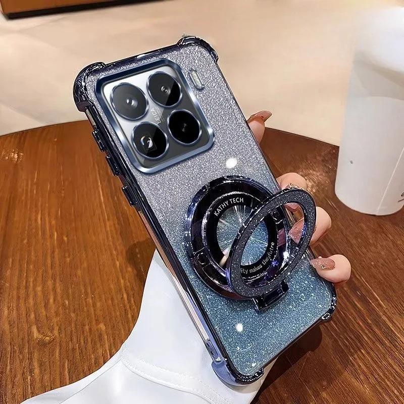 Luxury Glitter Magnetic Bracket Phone Case For Xiaomi 15T 14T 13T Pro Stand Protect Shell Shockproof Bumper Soft Silicone Cover