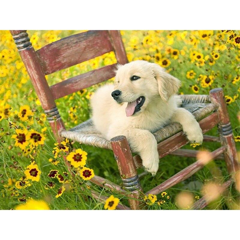 New 5D DIY Diamond Painting Dog Flower Diamond Embroidery Animal Cross Stitch Full Round Drill Home Decor Manual Art Gift