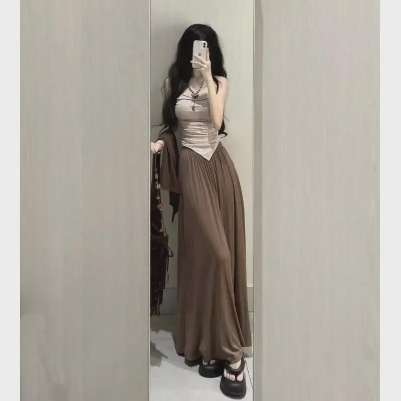 Traje de tres piezas para mujer: Otoño 2025 Estilo Puro Deseo - Cárdigan de Manga Larga, Chaleco de Tirantes y Pantalones de Pierna Ancha.