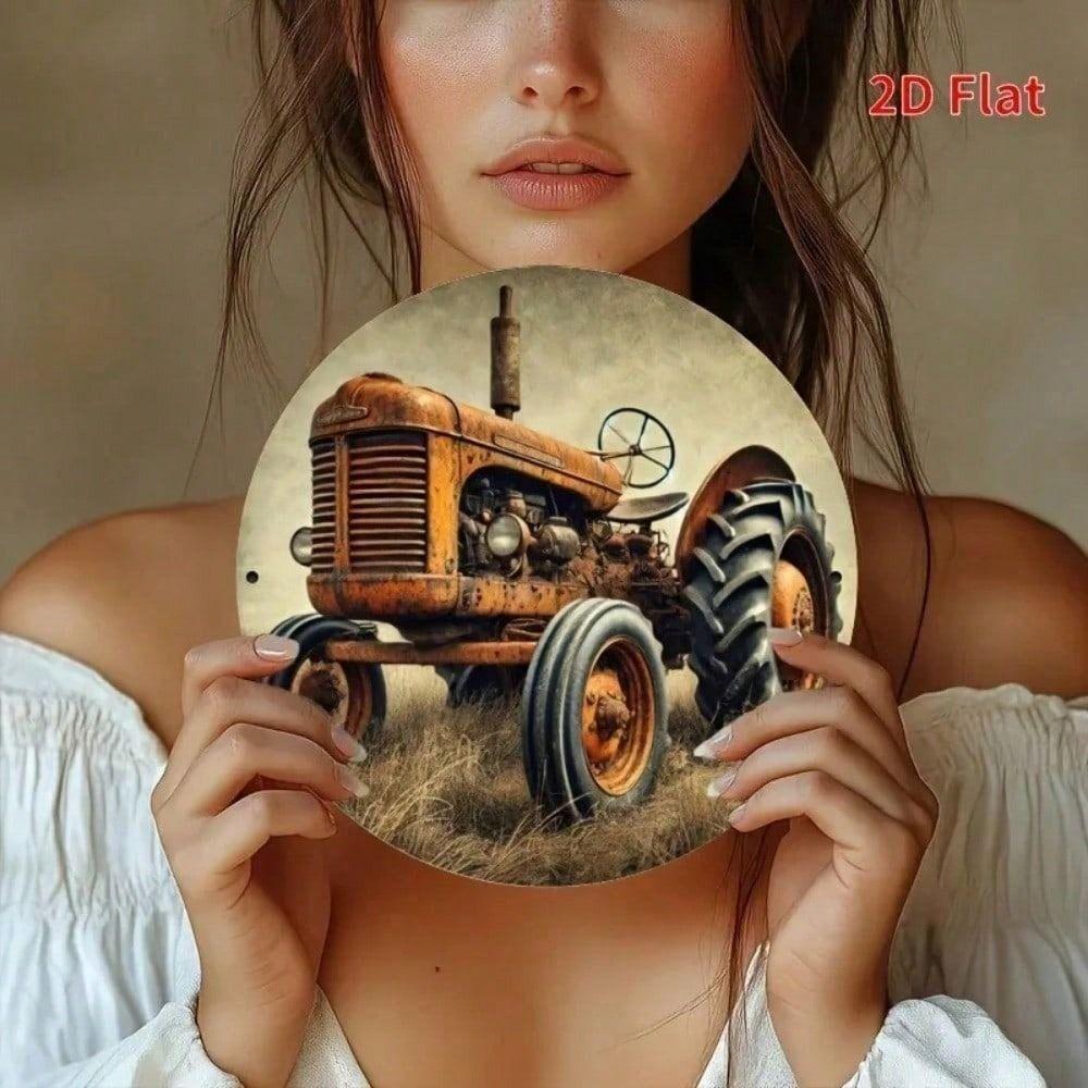 Vintage Round Metal Wall Art Retro Truck Decor for Cafe Bar Home