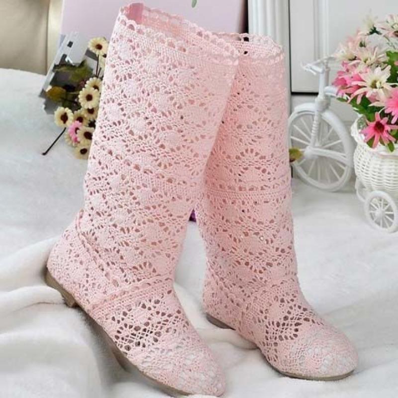 Comercio exterior nuevo primavera tejido hueco botas red de botas botas altas botas Martin botas planas de una sola suela botas frescas mujer