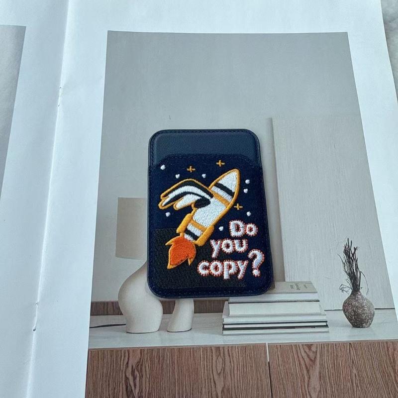 Embroidery Leather Card Holder Magnetic Card Protective Case Gps Anti-Lost Mobile Phone Bag Ultra-Thin Mobile Phone Back Clip