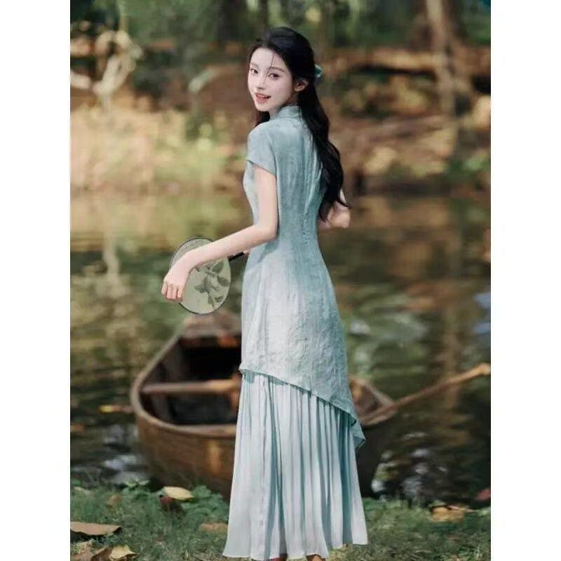 2026 Modern Zen-Style Jacquard Cheongsam Dress for Women - Picture Color with Zipper