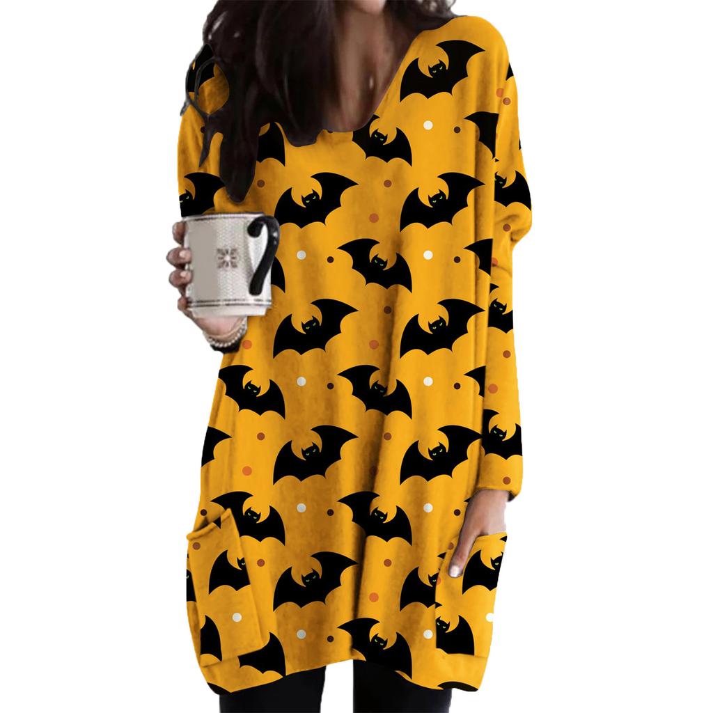 New Halloween Long Sleeved Round Neck Dress for Autumn and Winter