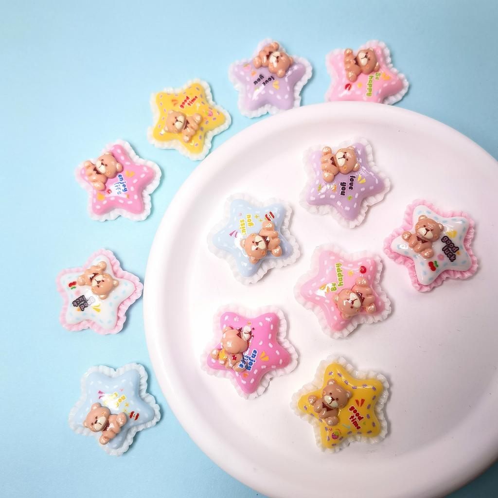 10Pcs Cartoon Kawaii Bear Star Flatback Resin Cabochon Scrapbooking Crafts Fit Phone Deco DIY Handmade Hair Bows Accessories