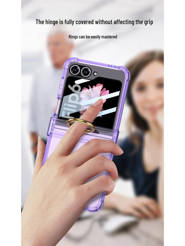 Samsung ZFlip6 Clear Case with Airbag Ring & Hinge Protection - Unisex and Fashionable Anti-Fall Design