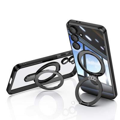 Luxury Metal Magnetic Bracket Clear Case For Samsung Galaxy S25 Ultra S24 FE Ring Stand Shockproof for MagSafe Transparent Phone Cover