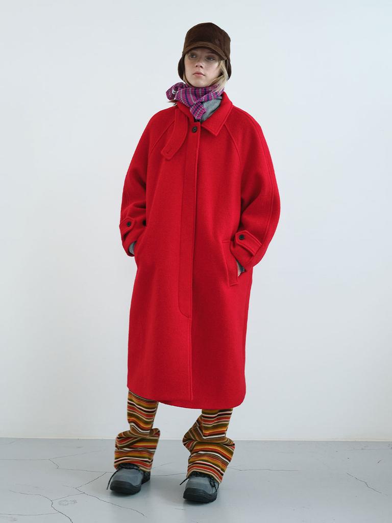 ENZO BLUES Balmacaan Coat (Red)
