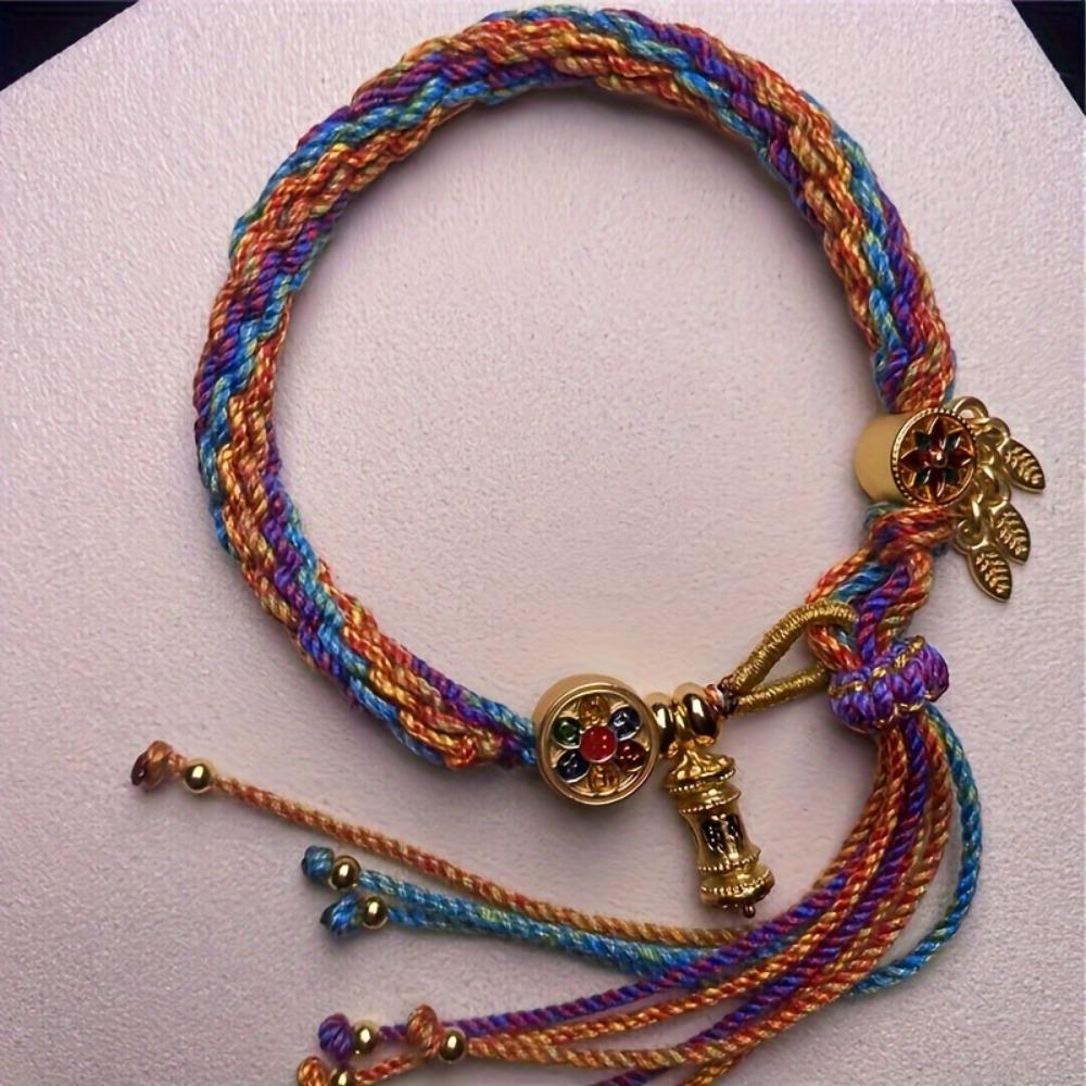 Woven Buddhist Bead Bracelet - A unisex hand-woven rope bracelet.