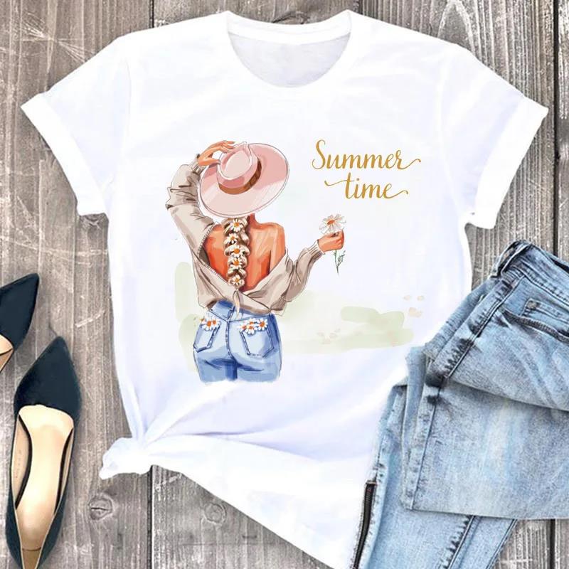 Fashion Flower Girl Graphic Print T Shirt Women Unisex Casual Crew Neck T Shirt Short Sleeve T Shirt Unisex