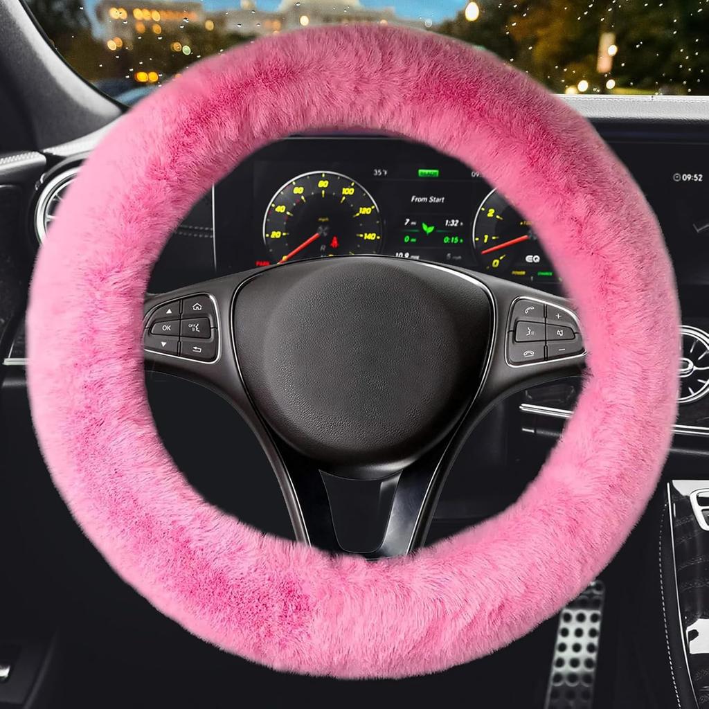 Fluffy Car Steering Wheel Cover,Steering Wheel Cover For Women Soft Plush Steering Wheel Cover Fashion Car Interior Decor Accessories Suitable For 15