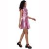 Women Shiny Dress Metallic Costume Sleeveless Futuristic Sleeveless Space Skater Disco Holographic Party Dress