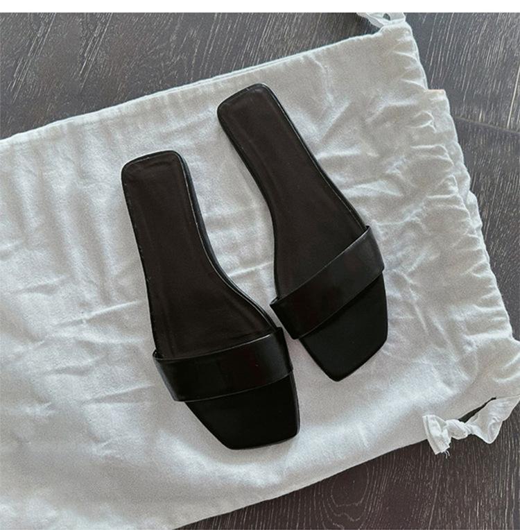 Sheepskin version~ Summer retro one-word belt simple and comfortable flat-bottomed cool slippers for women