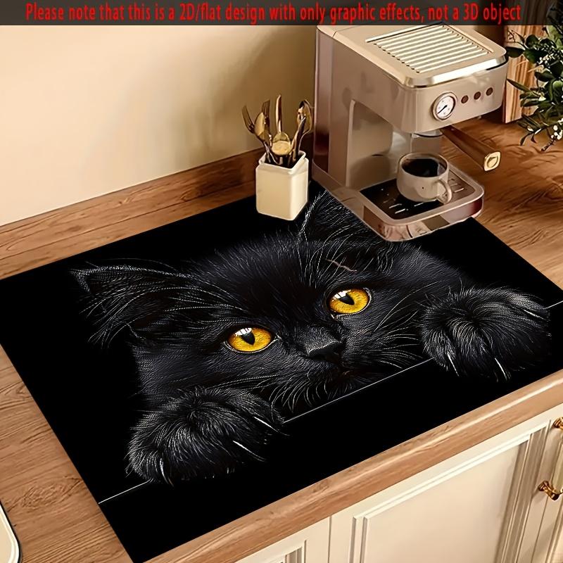 1Pcs Rubber Drying Mat With Cat Pattern Print For Coffee Shop Restaurant Kitchen Carpet Tableware Durable Diatom Mud Table Mat Pet Mat Coffeeware