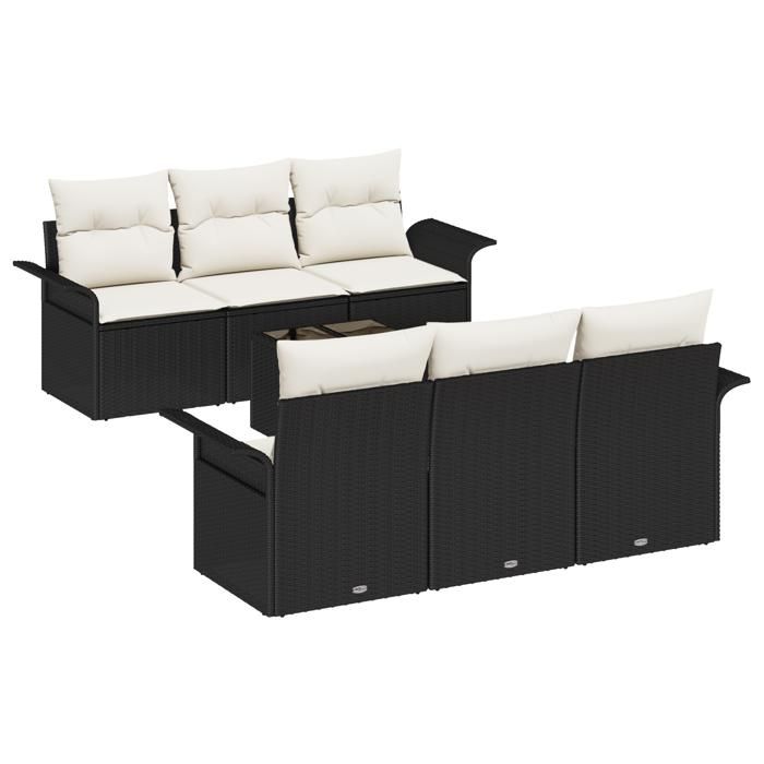 VidaXL Set de Canapé de Jardin 7 pièces avec Coussins Noir Poly Rotin 3345247