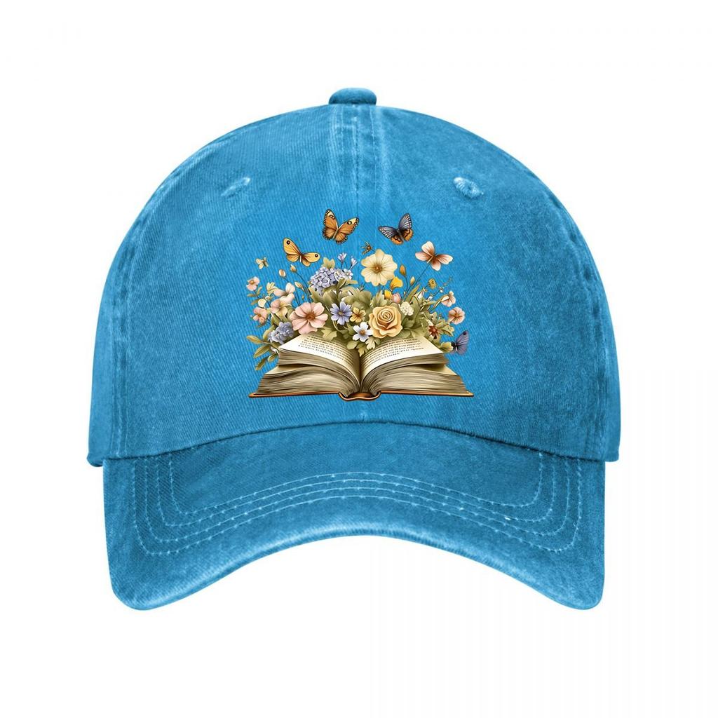 Vintage Baseball Cap Book Flower Butterfly Print New Vintage Washed Cotton Baseball Cap Parent Kids Sun Hats