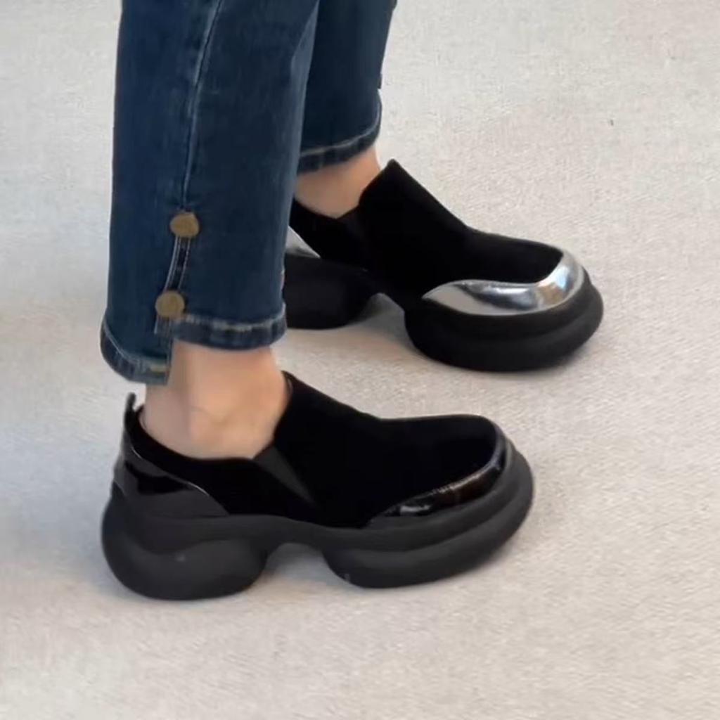 Retrostil färgmatchande matta enpedaliga latskor enkla höjande plattform enkelskor loafers dammjukt läder små läderskor