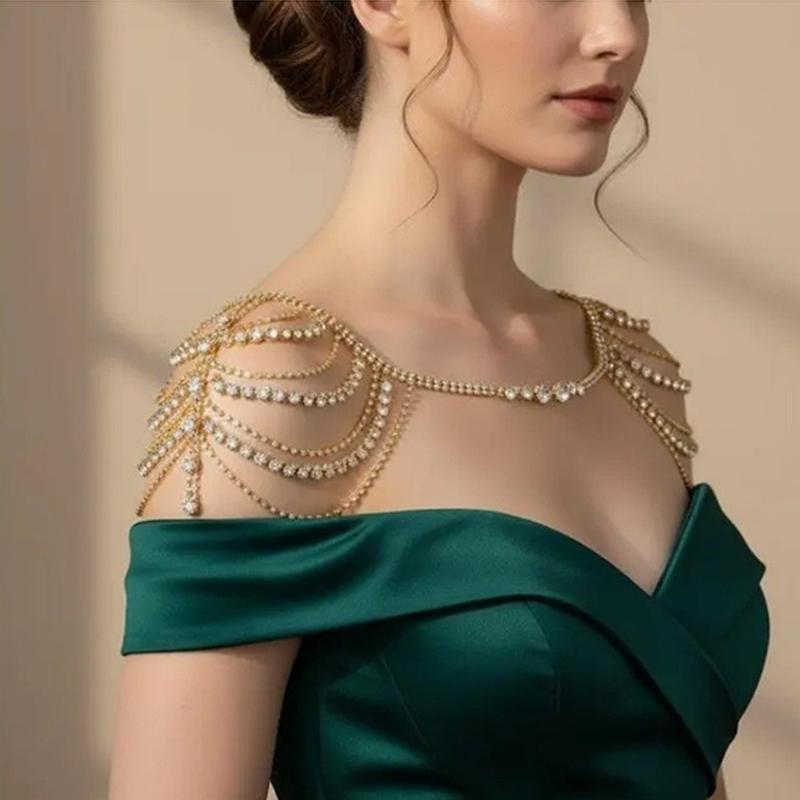 MultiLayered Tassels Body Chain Rhinestones Shoulder Chain Jewelry For Bride Wedding Banquet and Party Gathering