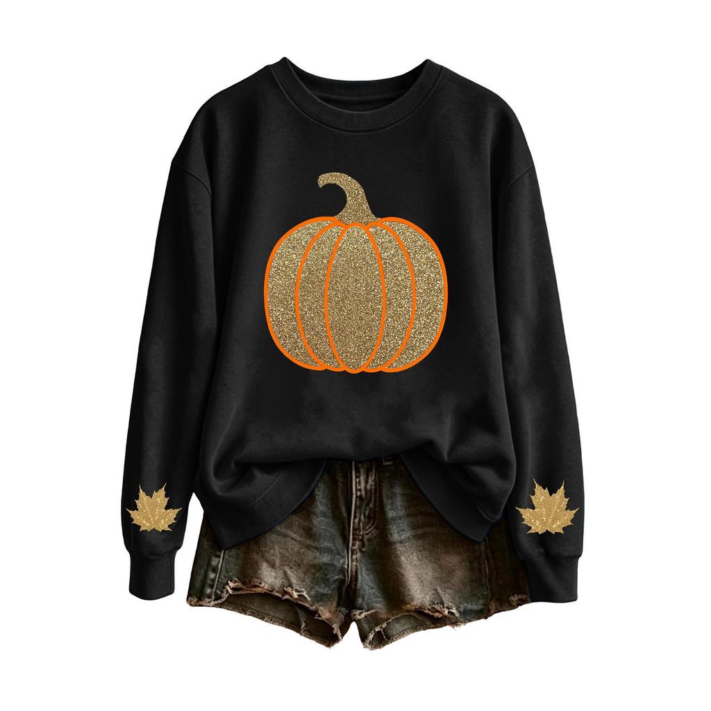 Women's Casual Halloween Print Neck Pullover Sweatshirt