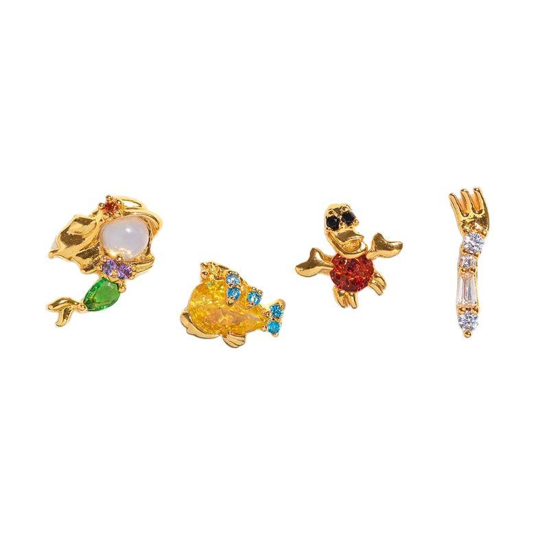 

MIGGA 4pcs Cubic Zircon Cartoon Stud Earrings Set for Women Girls Gold/Silver Plated Crystal Jewelry