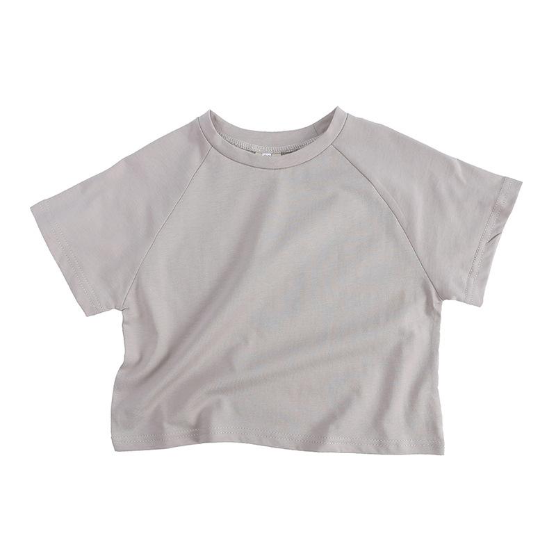 Children's Clothing Short Sleeved T-shirt Summer Children's Solid Color Bat Sleeve T-shirt Boys and Girls Round Neck Loose Top