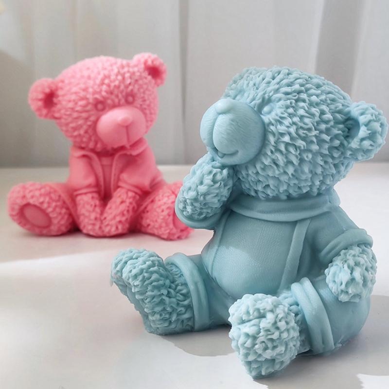 Candle Mold for Candle Making Sitting Bear Silicone Mold for Aromatherapy Plaster Colored Gypsum Mould DIY Crafts