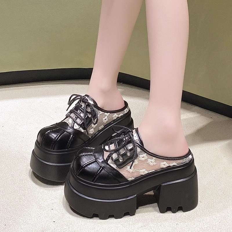 

10CM New Women s Platform Slip-On Sandals Thick Sole High Heels Summer Mesh Breathable Outdoor Walking Slippers Zapatos Mujer 34