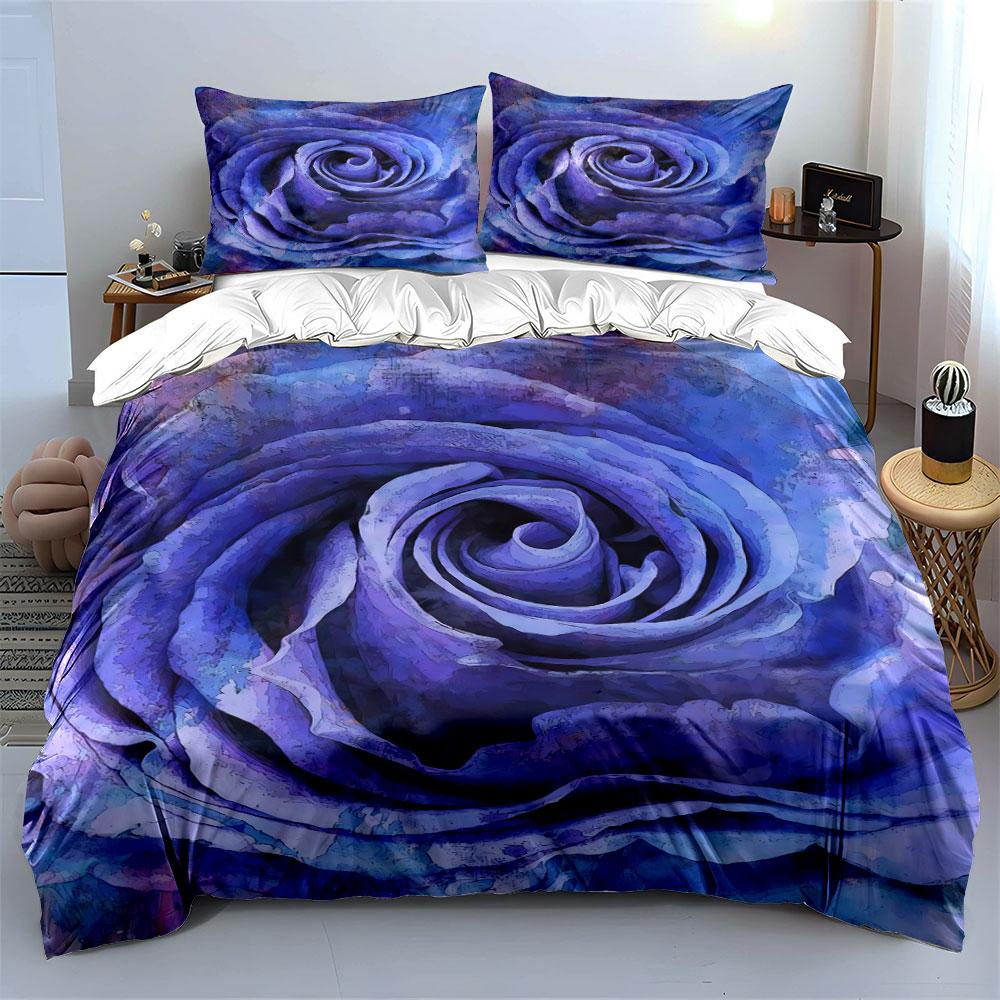Blue Rose Print Bedding Set Bedding Duvet Cover Set Duvet Cover Pillowcases  (1 * Duvet Cover 2 * Pillowcases, Without Duvet Insert)