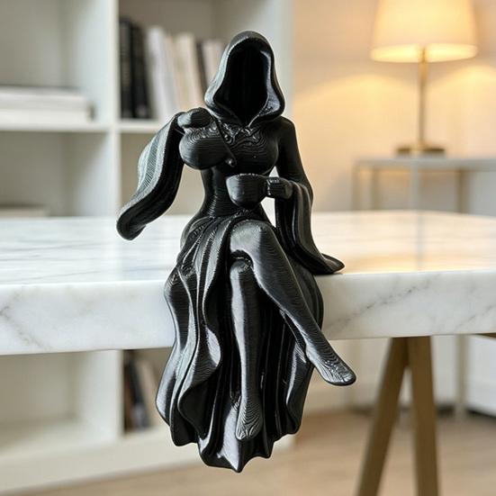 Gothic Hooded Reaper Lady Figurine 3D Printed Dark Fantasy Shelf Sitter 1 Pc